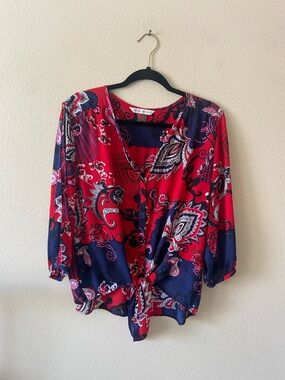 Peter Nygard Red & Navy Paisley Button-Front Blouse